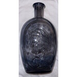 Vintage Woman And Eagle Historical Flask Smokey Gray Hue Color No Chips